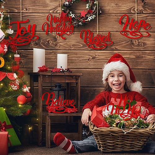 12-Pack Christmas Wooden Blessing Word Signs for Holiday Decor