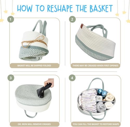 DECOMOMO Baby Caddy Organizer - Large Diaper Basket for Baby Shower | Sage Green & White Design