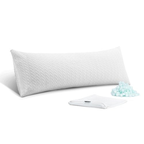 Rainmr Body Pillow Shredded Memory Foam & Cooling Double Case Cover Huggable Pillows 20x54 inches (White, 20x54in Body Pillow(Thicker Inner))