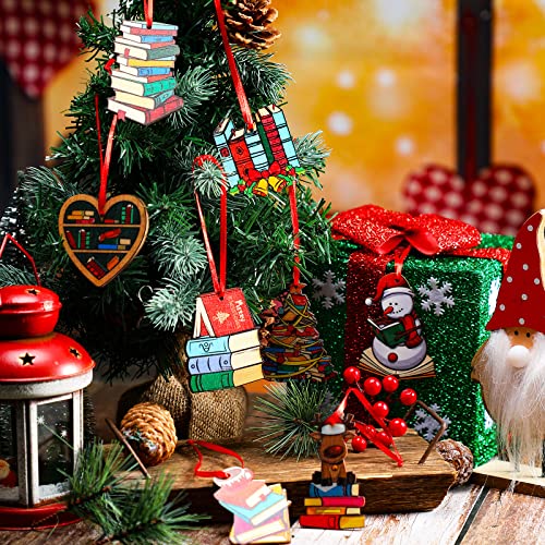 Christmas Wooden Book Ornaments - 24 Pack Holiday Hanging Decorations for Tree & Home