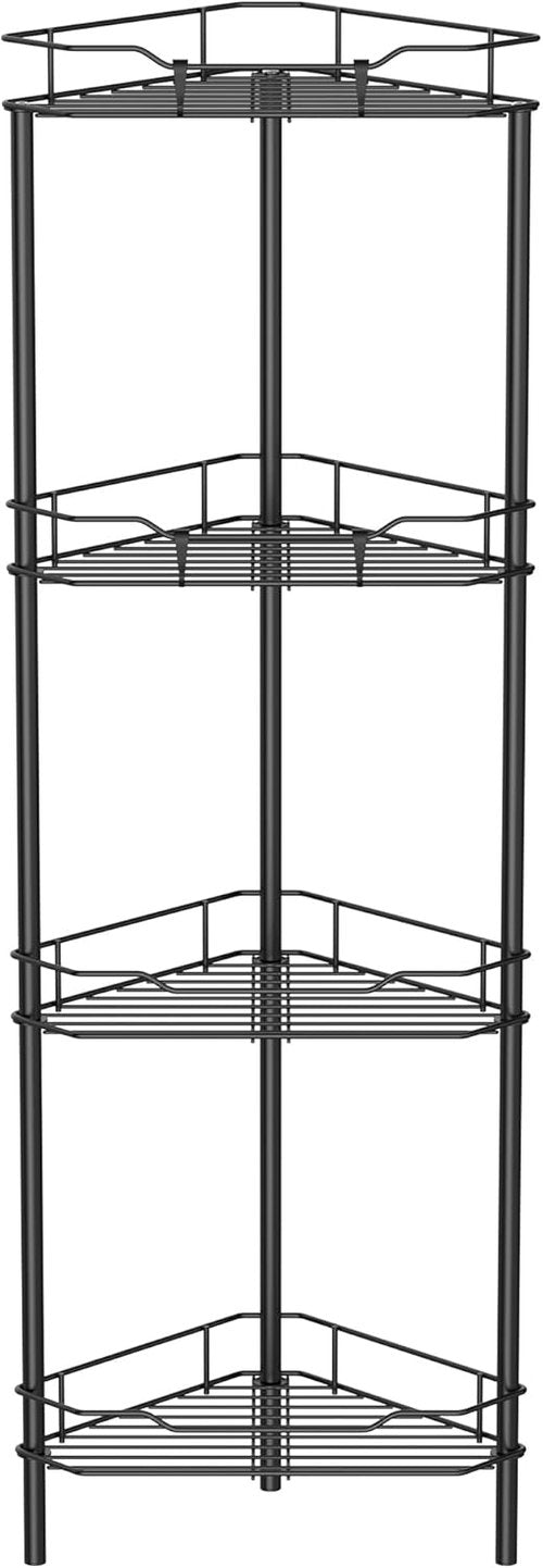 HuggieGems Corner Shower Caddy Organizer - 4 Tier Floor Standing Shelf with Hooks | Black Bathroom Storage