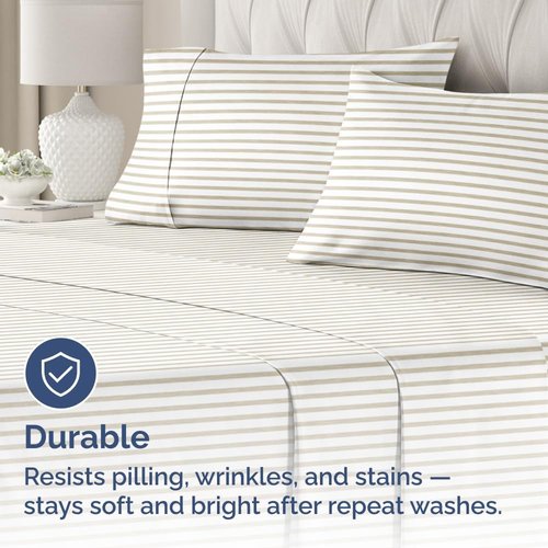 King Standard Pillow Cases by [Brand Name] - Ultra-Soft Hotel Quality - Fade-Free & Wrinkle Resistant - Beige Stripes | Set of 2