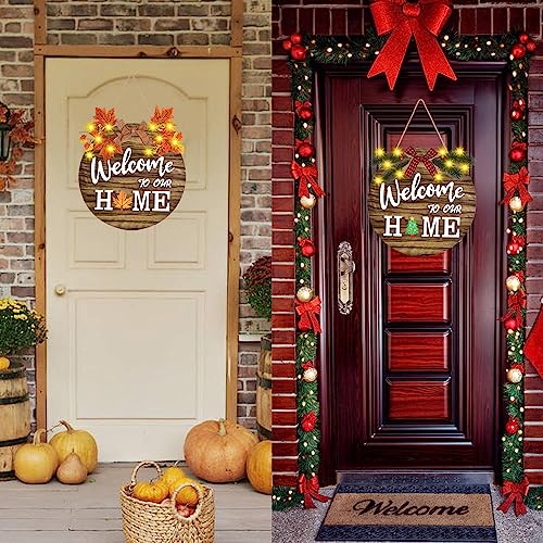 IDATOO Interchangeable Welcome Sign Brown Seasonal Wooden Front Door Decor