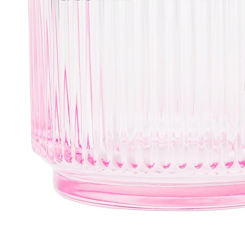 binsakao Glass Coffee Mugs 6 Pack - 12 OZ Pink Coffee Cups with Handles - Classic Vertical Stripes Transparent Tea Cup Set for Hot Cold Beverages