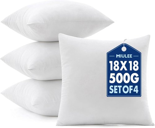 MIULEE Throw Pillow Inserts - Pack of 4, 18x18 Inch, Soft 100% Virgin Microfiber Filling for Couch & Bed
