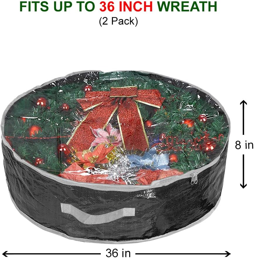 Propik Christmas Wreath Storage Bag - 36-Inch Tear-Resistant Holiday Container with Clear Window - 2 Pack