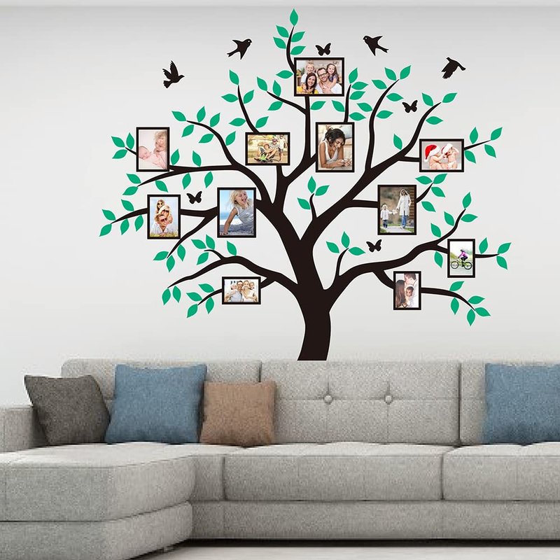 JEPART Family Photo Frame Tree Wall Decals Family Photos Pictures Frame Tree Wall Sticker, Family Photo Tree Wall Décor Living Room Baby Room Home Decor Tree(73.2" Wide x 71" Tall) (Black and Green)