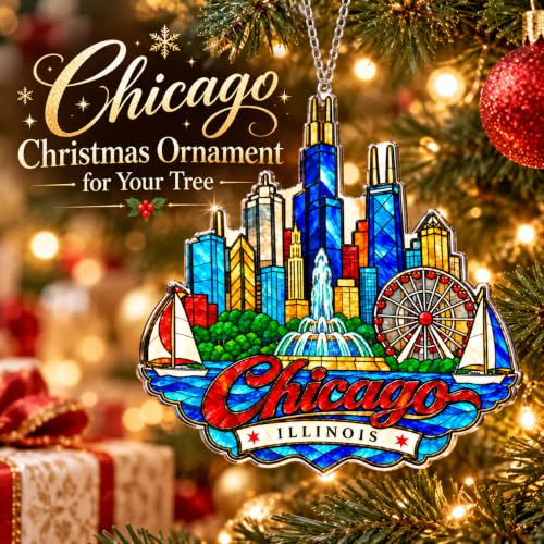 Centoleo Chicago Skyline Travel Ornament – 4.7 In Flat Acrylic, Hanging Chain Included