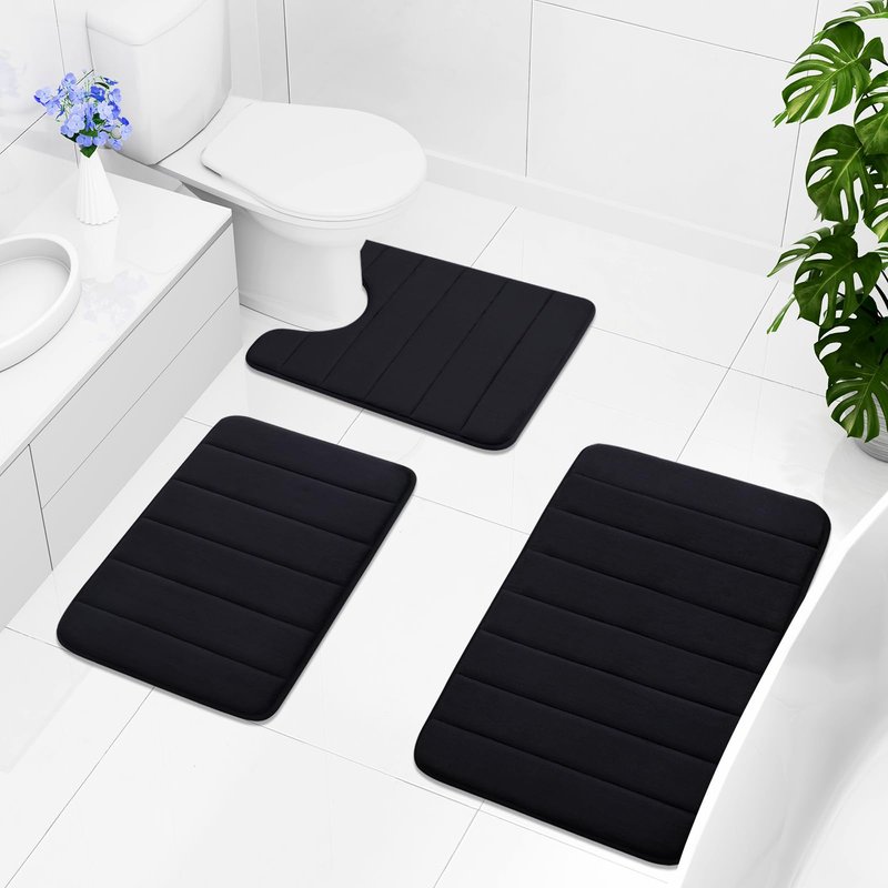 Buganda Memory Foam Bath Mat, 55" x 24", Ultra Soft and Non-Slip Bathroom Rugs, Water Absorbent and Machine Washable Bath Rug Runner for Bathroom, Shower, and Tub, Black