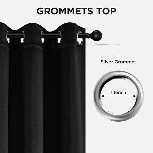 Joydeco Blackout Curtains - Thermal Insulated Room Darkening Drapes, 84 Inch, Black, 2 Panels
