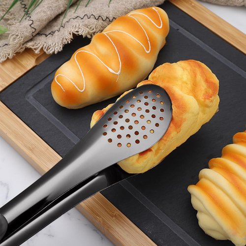IAXSEE 4 PCS Serving Tongs Black Tongs 9 Inch Serving Utensils Stainless Steel Serving Tongs for Salad Buffet Appetizer Dessert Tong for Food Parties, IAX-4B1-68