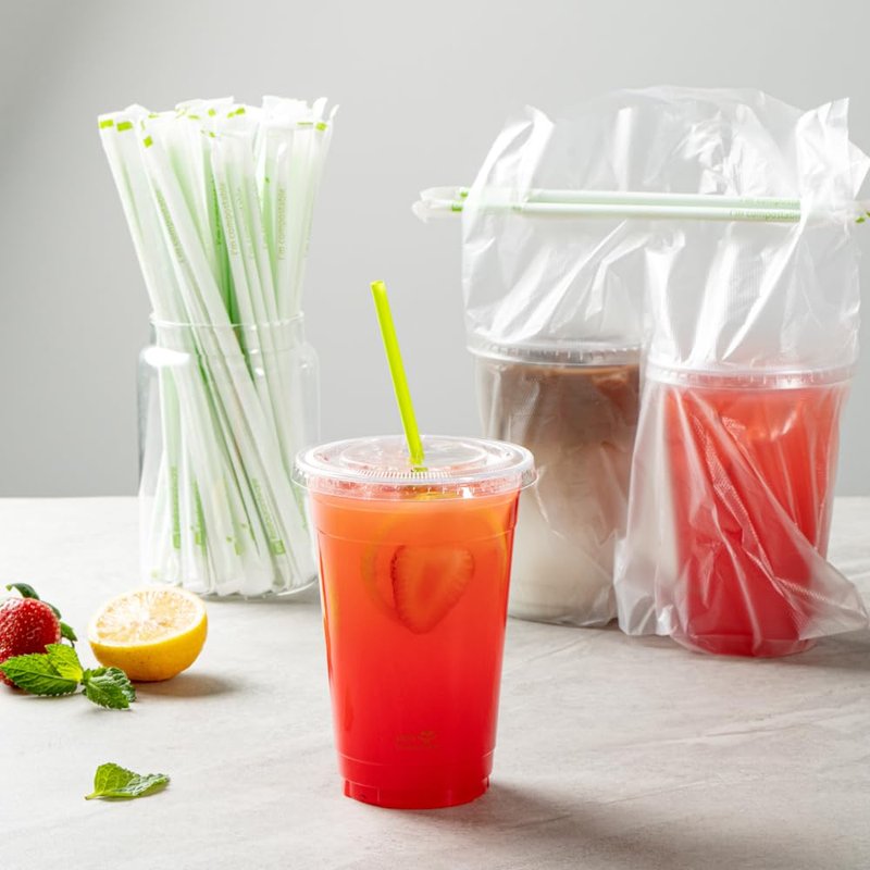 Restaurantware-Basic Nature 8.3 Inch Disposable Straws, 2000 Sustainable Straws - Wrapped, Won't Alter Flavors, Green PLA/PBAT Straw, For Hot And Cold Drinks