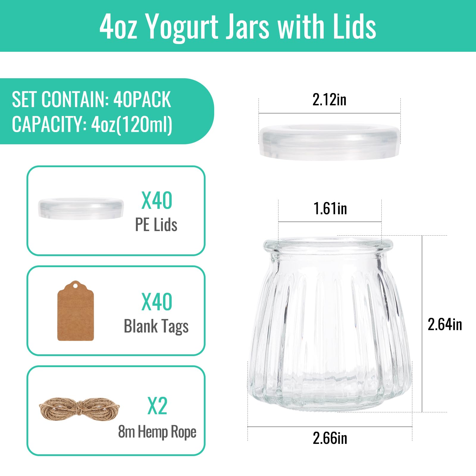 CAKKVDE 40 Pack 4 oz Mini Glass Jars with PE Lids - Small Yogurt/Pudding Containers for Wedding Favors, Honey, Spices & DIY Crafts (Includes Labels & String)