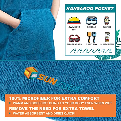 Kids Hooded Changing Robe - Microfiber Surf Poncho for Beach and Swim