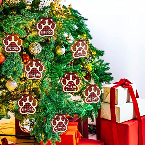 Maitys Red & Black 12-Pack Christmas Dog Paw Wooden Ornaments with Bow Ties for Holiday Tree Decor