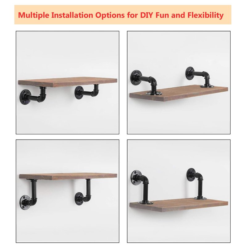 YCCO Industrial L Pipe Shelf Brackets for 8-16 in Depth Wood,Heavy-Duty 3/4" Iron,Wall Mount Floating Shelf Bracket L Metal Pipe Shelving Brackets for Wood-Black DIY Pipe Shelves(7.5*3.1 Inch 10 Pack)