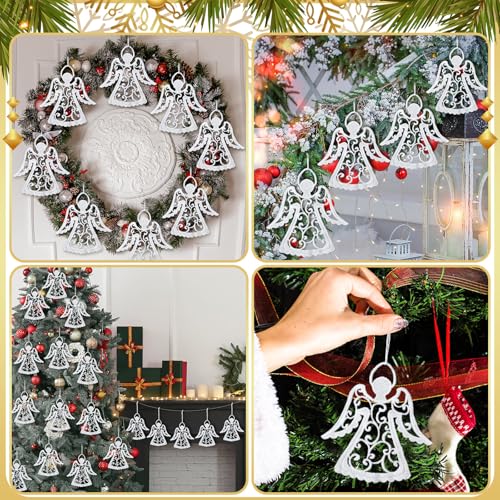 Lunmon 48 Pcs Crochet Angel Ornaments for Christmas Tree - White Doilies (Angels Variation)