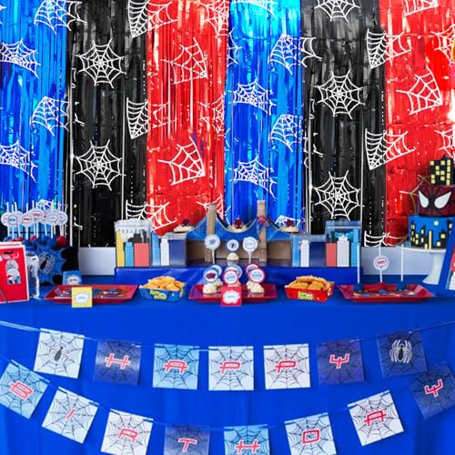 Spider Web Foil Fringe Curtains - 2 Pack Metallic Tinsel Photo Backdrop