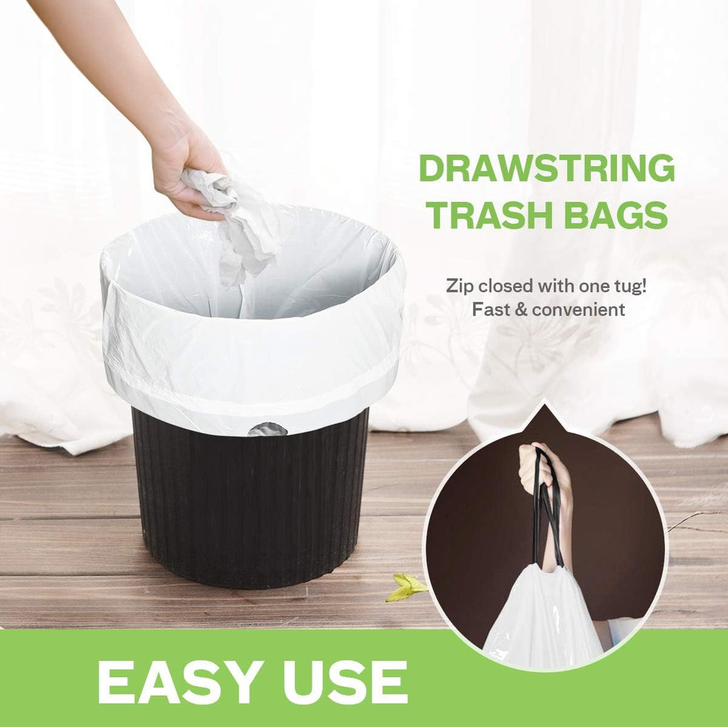 Teivio Strong Drawstring Trash Bags - 1.6 Gallon, 120 Count | Durable Plastic Liners for Home & Office