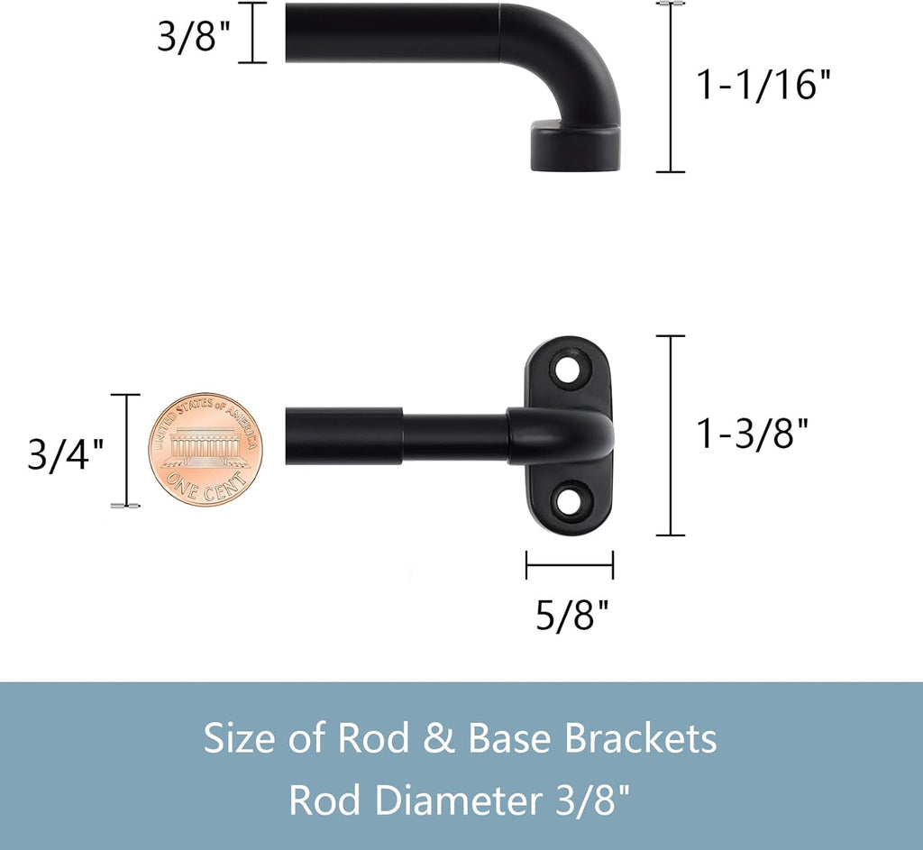 TYRON Adjustable Sash Curtain Rod - 18-30 Inch, 3/8 Inch Diameter for French Doors | Black Finish