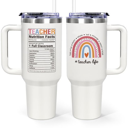 iAOVUEBY Teacher Appreciation Gifts, Teacher Gifts for Women from Student - 40oz Tumbler with Handle, Coffee Mug