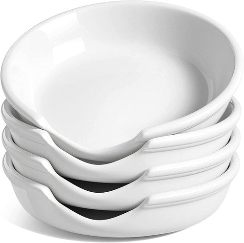 LE TAUCI Ceramic Spoon Rest - 4.8 Inch Spoon Holder for Kitchen Counter | Set of 4, White