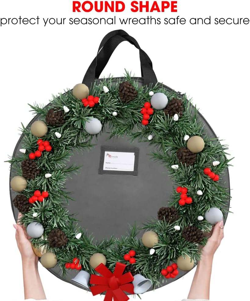 Primode Wreath Storage Bag - Heavy Duty 600D Oxford Polyester with Handles | Durable Xmas Holder (30", Gray)