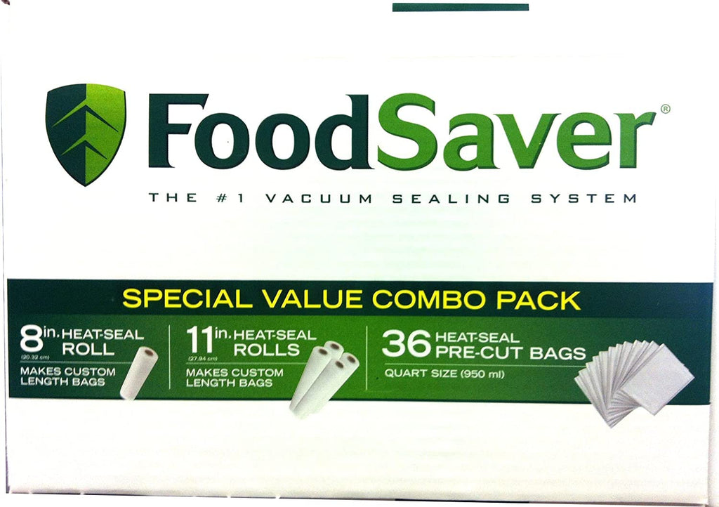 FoodSaver Special Value Vacuum Seal Combo Pack 1-8"Roll; 4-11"Rolls; 36 Pre-Cut Bags