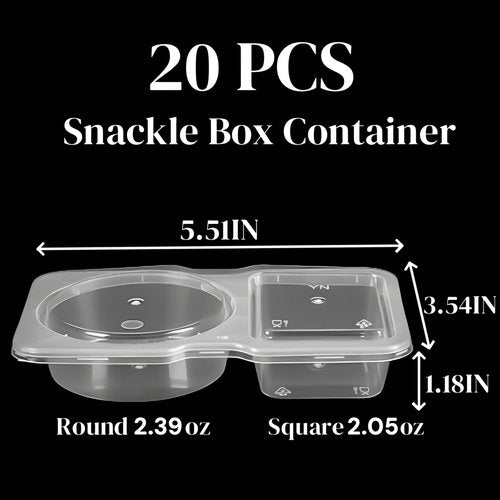 20-Pack Snack Containers with Lids, Disposable Double Compartment Sauce Cups, Portable Plastic Boxes for Snacks, Dips, Meal Prep, Portion Control, School, Office, Camping & Travel