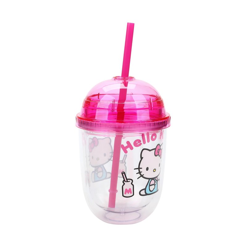 Bioworld Hello Kitty Drinks Character Art 13 Oz Double Wall Plastic Cup With Pink Dome Lid