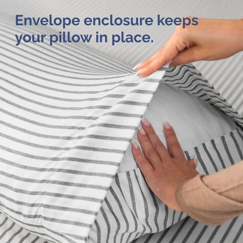 King Standard Pillow Cases - Ultra-Soft Hotel Quality Covers | Comfy, Fade-Free & Wrinkle Resistant - Grey Stripes - Set of 2