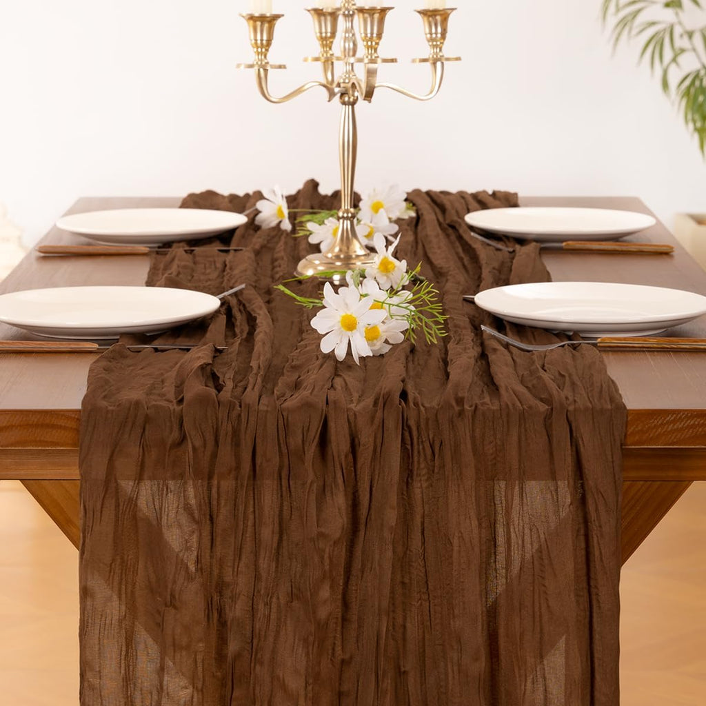 Socomi Table Runner - 6pcs Brown Coffee Gauze for Boho Rustic Decor | 120 Inch for Weddings & Events