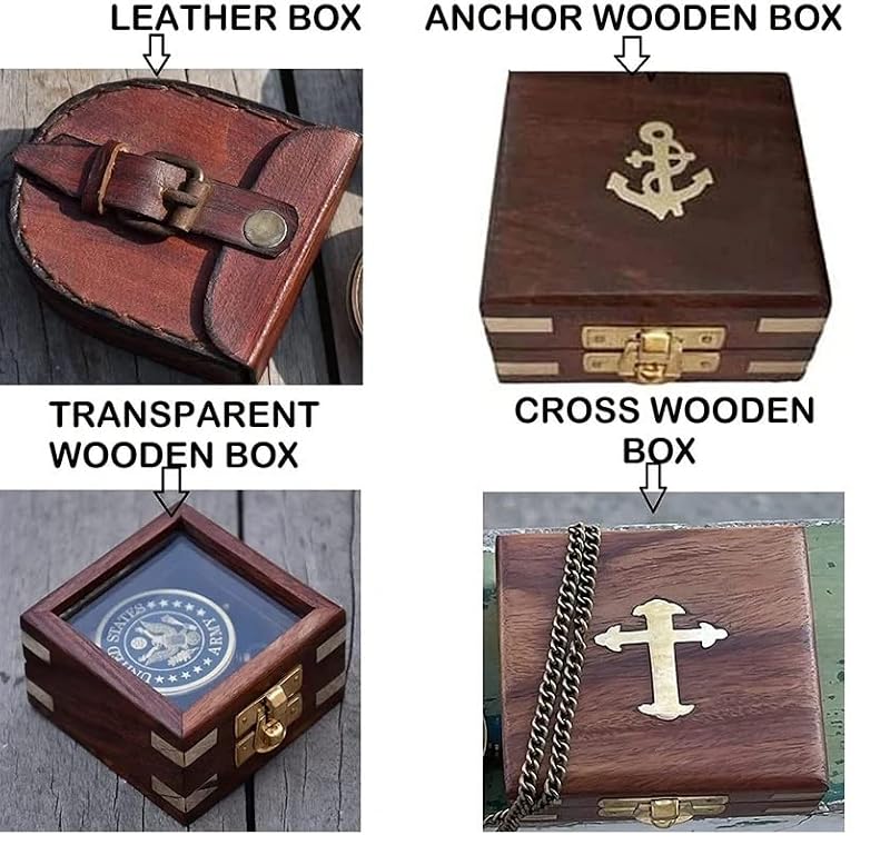 Personalized Solid Brass Sundial Compass with Engraved Leather Pouch
