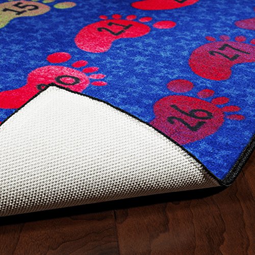 Flagship Carpets Counting Feet Rainbow Numbers Educational Rug for Classroom Carpet or At Home Educational Learning Area, Playroom, Kid's Bedroom Mat, 3' x 5', Blue/Multi-Color