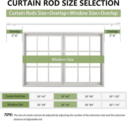 Adjustable 5/8” Diameter Curtain Rods by [Brand Name] | 30-60 Inch for 30-54 Inch Windows - White with Brackets