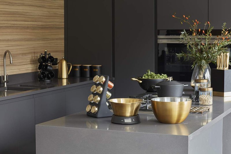 MasterClass MCBRSCOL Stainless Steel Colander, Matte Black/Brass-Effect