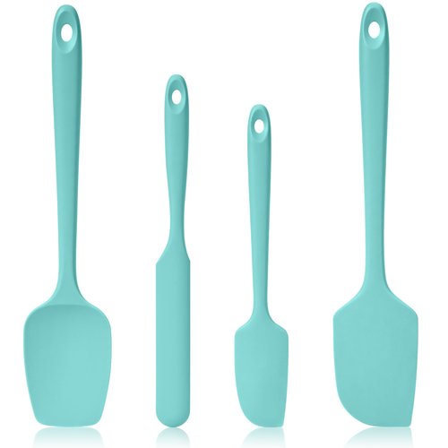 Lilybeam 600ºF Heat Resistant Spatulas, High Heat Food Safe Semless Kitchen Silicone Scraper Set for Cooking Baking Mixing Scraping Stirring Nonstick Cookware Pan Bowl (4Pcs,Aqua Sky)