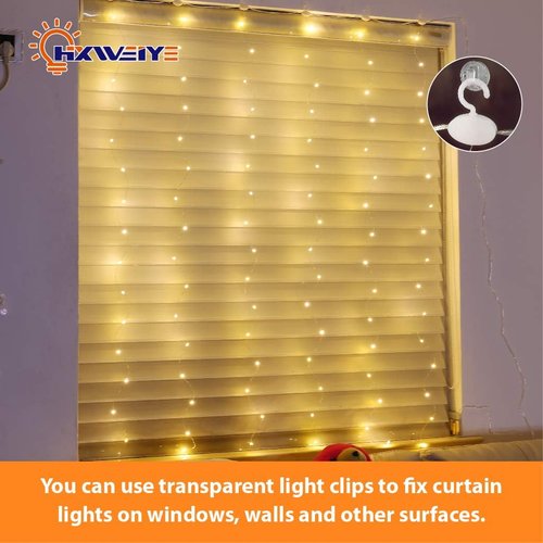HXWEIYE Short Curtain Lights - 3.3x5Ft Warm White Fairy Light with Timer & Clips | Battery Powered 96LED for Indoor Decor