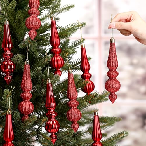 Soulchen Red Finial Drop Christmas Ornaments Set - 7 Inch Holiday Decor
