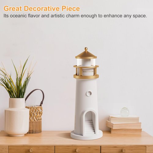 Lighthouse Table Lamps with Remote - Ultra HD Realistic Moon Projection, Flicker-Free Soft Warm White Light, 4 Brightness Adjustable &Timer, Rechargeable Nautical Bedside Lamp for Bedroom Living Room