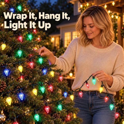 50 LED Solar Strawberry Christmas String Lights, IP65 Waterproof - 1 Pack