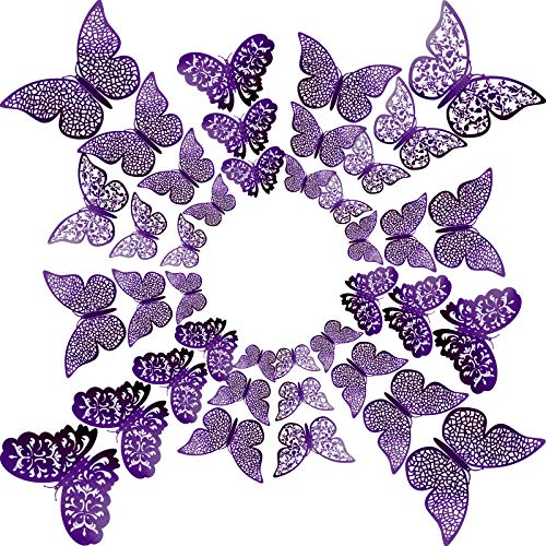 72 Pcs 3D Metallic Butterfly Wall Decals - Purple Hollow Wall Stickers