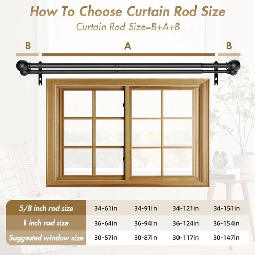GXOACKJ Double Curtain Rods - Adjustable Heavy-Duty Drapery Rods for Windows 36-90 Inch | Black Finish