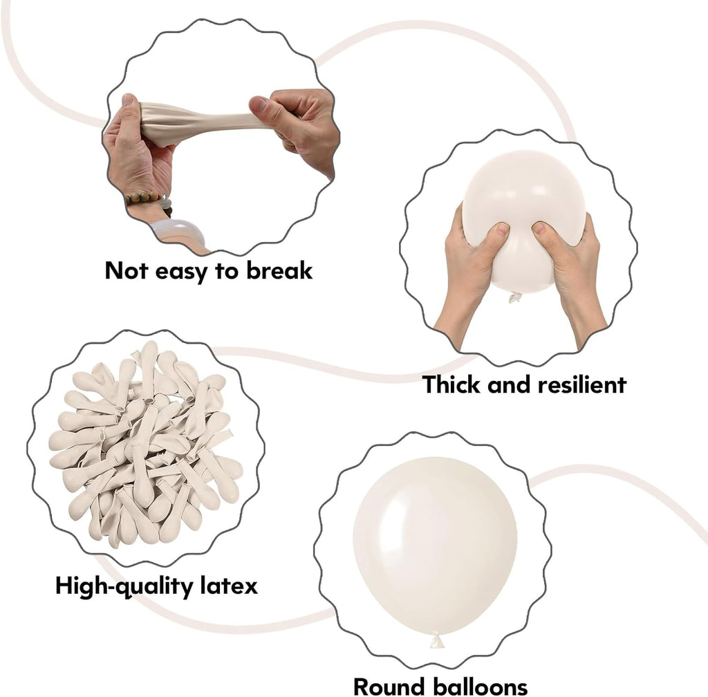 Skiennix Sand White Balloons - 100 Pack 5 Inch Beige Latex Balloons for Boho Party Decor