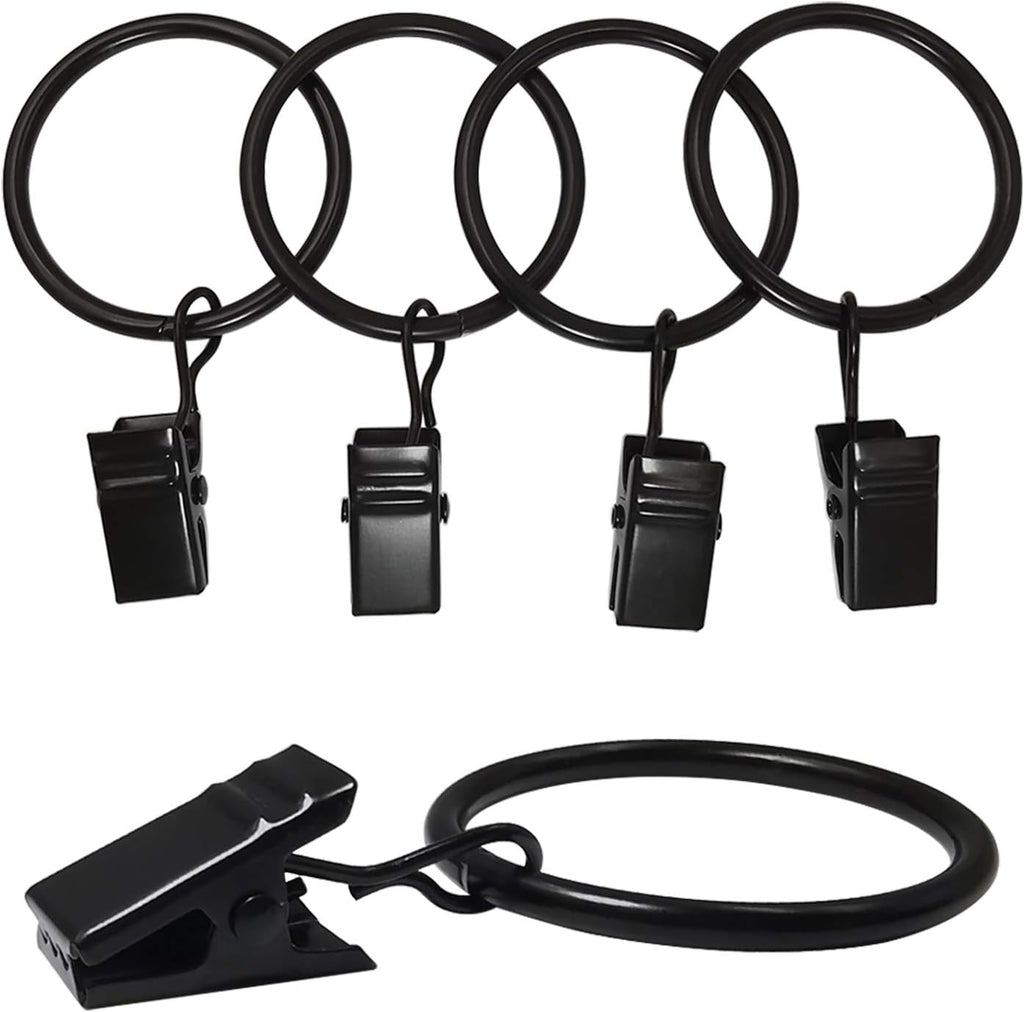 Skiennix Curtain Rings - 40 Pack Drapery Clips with 1.26" Interior Diameter - Fits Up to 1" Rod, Black