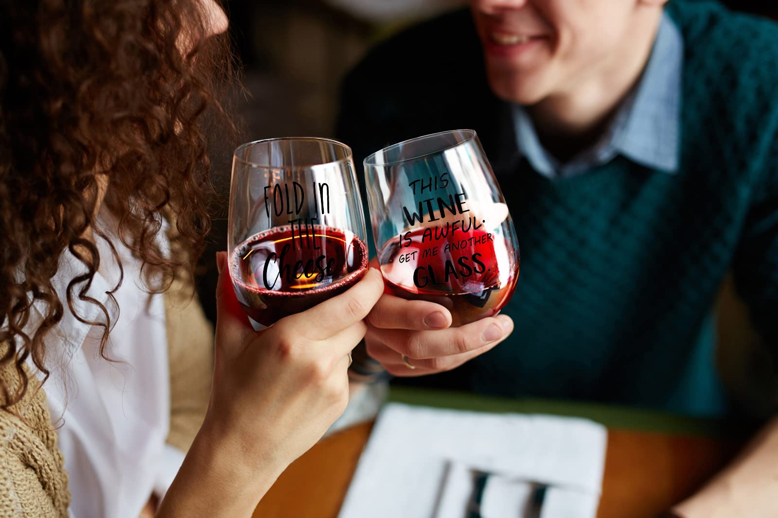 Funny Stemless Wine Glasses Set of 4 - SC Merchandise, Unique Housewarming Gifts for New Home Women Men, Kitchen Christmas Bar Decor, 15 oz