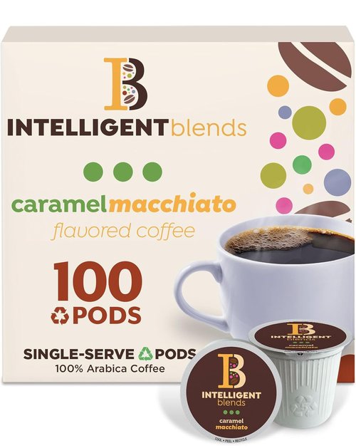 Intelligent Blends Caramel Macchiato Coffee Pods - Medium Roast, 100% Arabica, 100 Count | Compatible with Keurig K Cups