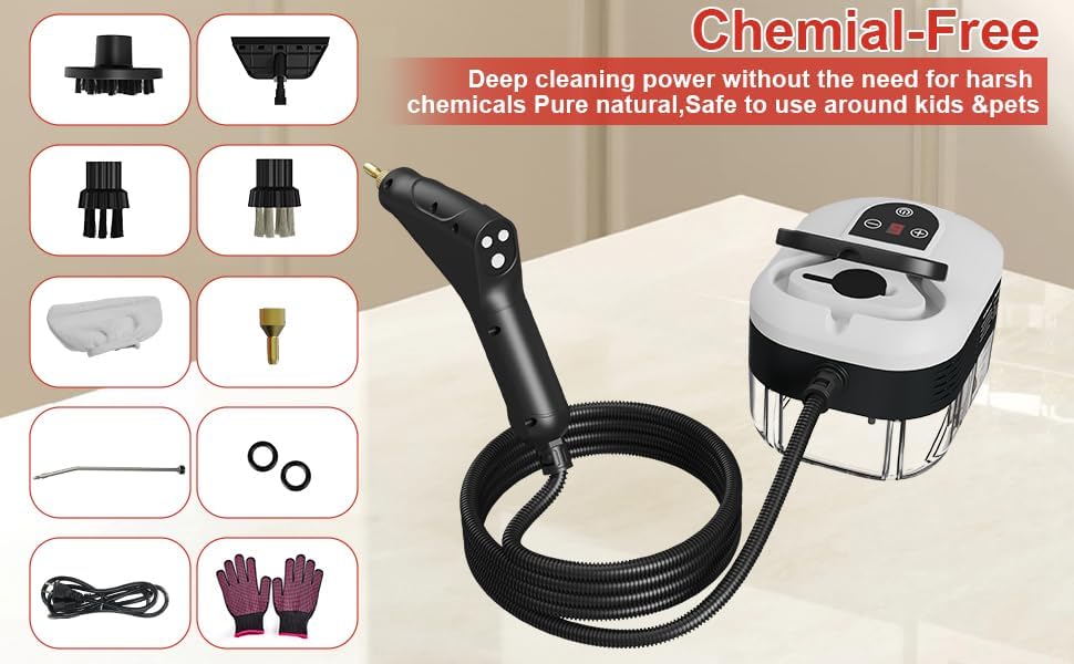 Skiennix Handheld Steam Cleaner - 15s Fast Heat-Up, 1.2L Tank, 6-Level Adjustable Handle | Ideal for Home & Car Detailing