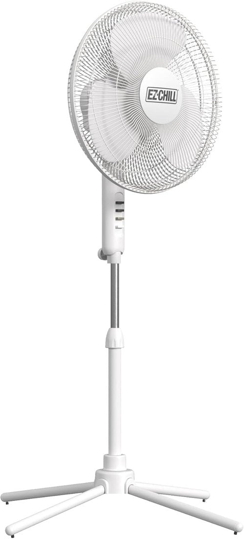 EZ-Chill 16” Oscillating Pedestal Fan - 3-Speed Options, 90-Degree Oscillation, Adjustable Height, White