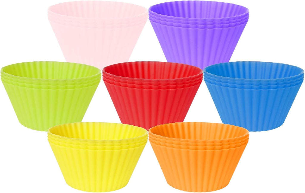 Skiennix Silicone Baking Cups - 28 Pack Reusable Muffin Molds in 7 Colors | 2.64 Inches Non-Stick Design
